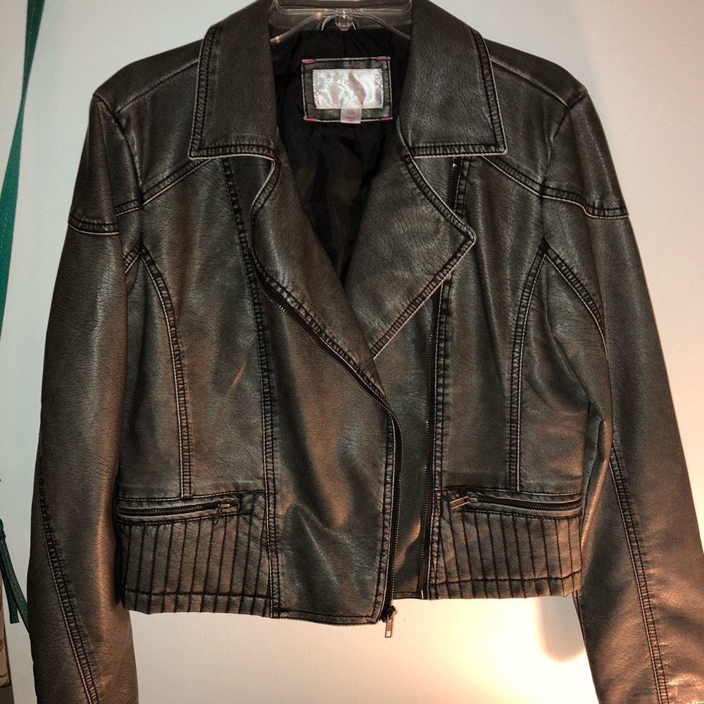 Gunmetal/Silver Fux Leather Jacket